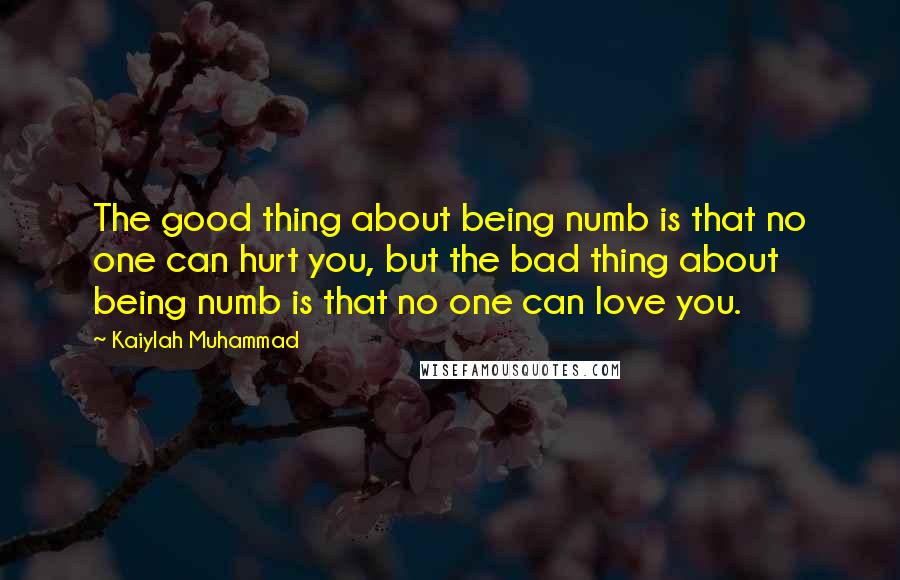 Kaiylah Muhammad Quotes: The good thing about being numb is that no one can hurt you, but the bad thing about being numb is that no one can love you.