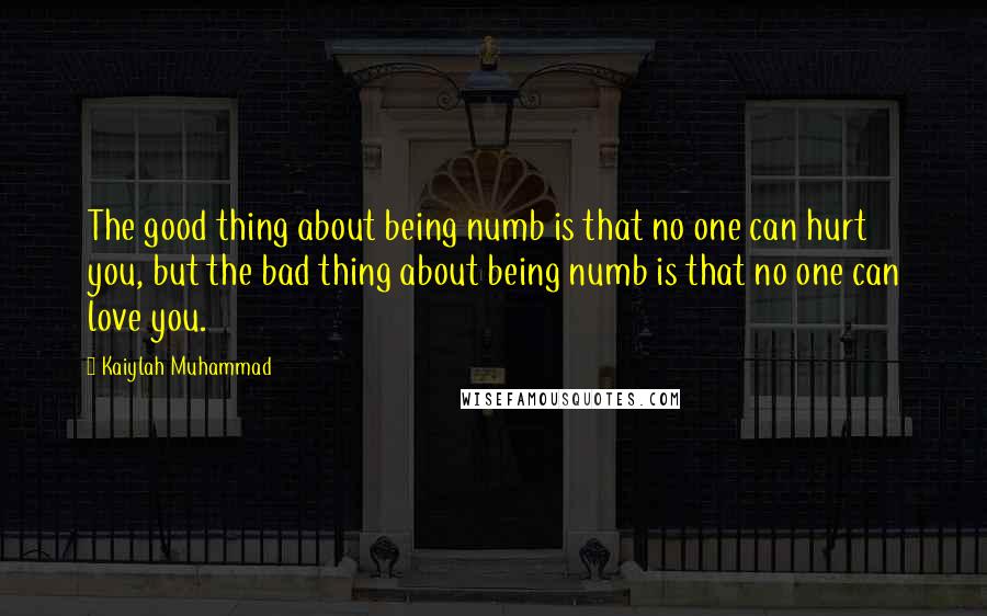 Kaiylah Muhammad Quotes: The good thing about being numb is that no one can hurt you, but the bad thing about being numb is that no one can love you.