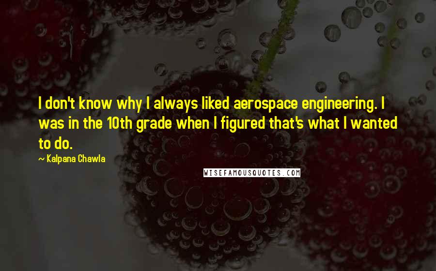 Kalpana Chawla Quotes: I don't know why I always liked aerospace engineering. I was in the 10th grade when I figured that's what I wanted to do.