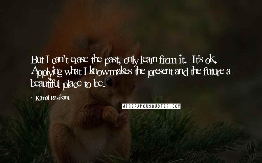 Kamal Ravikant Quotes: But I can't erase the past, only learn from it.  It's ok.  Applying what I know makes the present and the future a beautiful place to be.