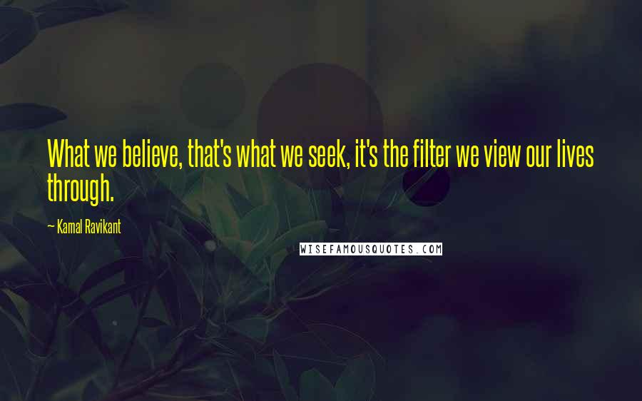 Kamal Ravikant Quotes: What we believe, that's what we seek, it's the filter we view our lives through.