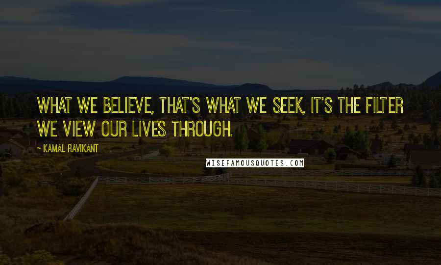 Kamal Ravikant Quotes: What we believe, that's what we seek, it's the filter we view our lives through.