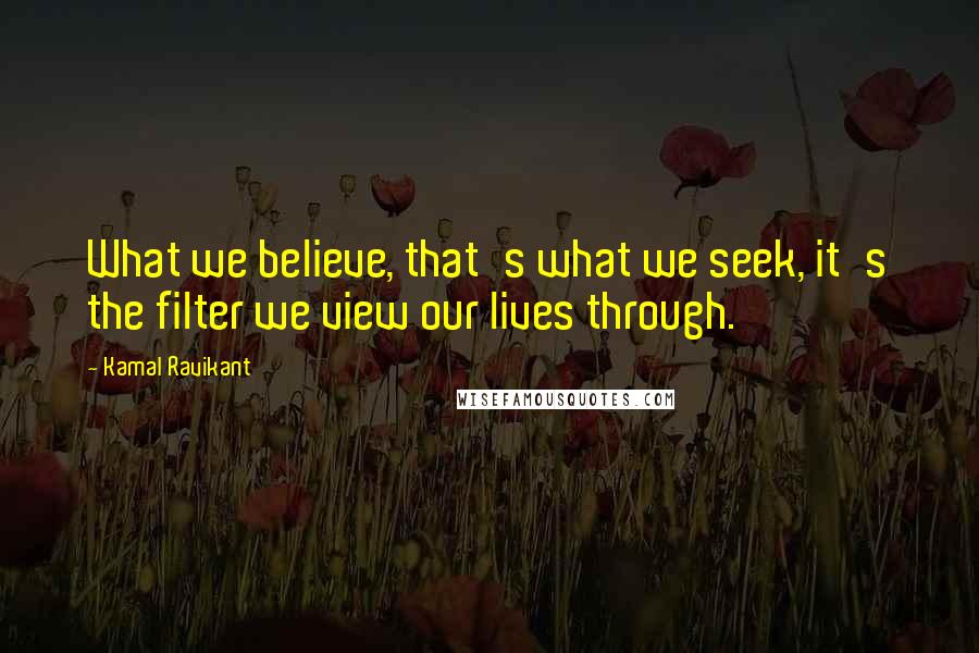 Kamal Ravikant Quotes: What we believe, that's what we seek, it's the filter we view our lives through.