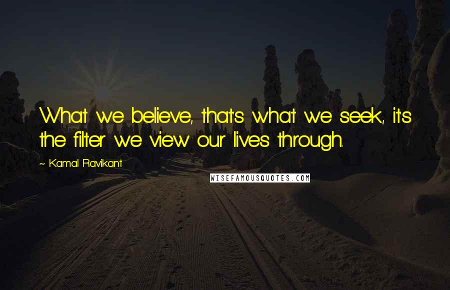 Kamal Ravikant Quotes: What we believe, that's what we seek, it's the filter we view our lives through.