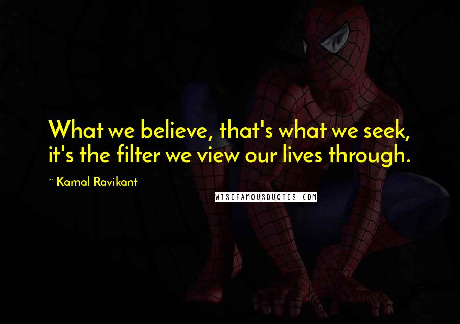 Kamal Ravikant Quotes: What we believe, that's what we seek, it's the filter we view our lives through.