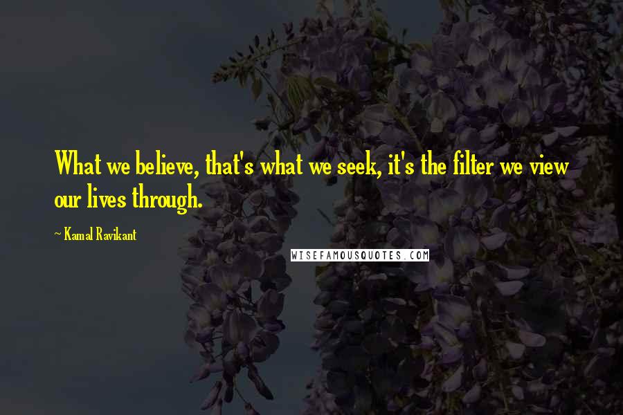 Kamal Ravikant Quotes: What we believe, that's what we seek, it's the filter we view our lives through.