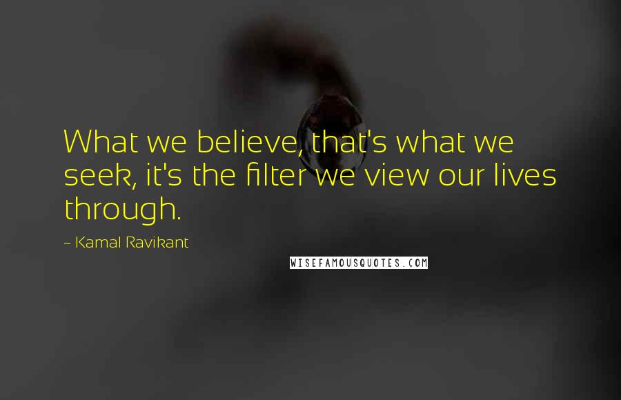 Kamal Ravikant Quotes: What we believe, that's what we seek, it's the filter we view our lives through.