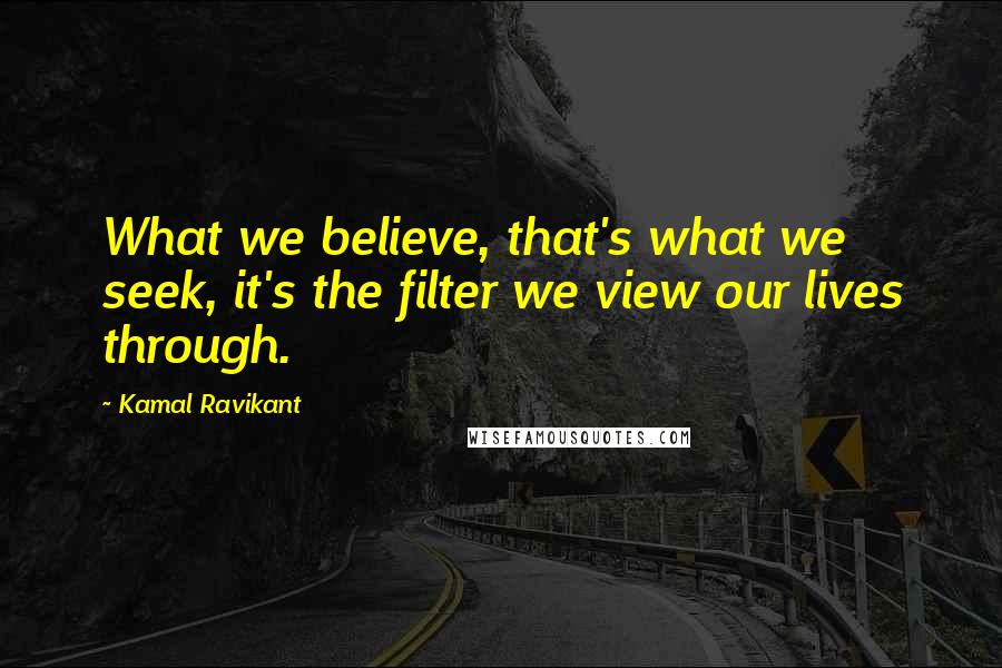 Kamal Ravikant Quotes: What we believe, that's what we seek, it's the filter we view our lives through.