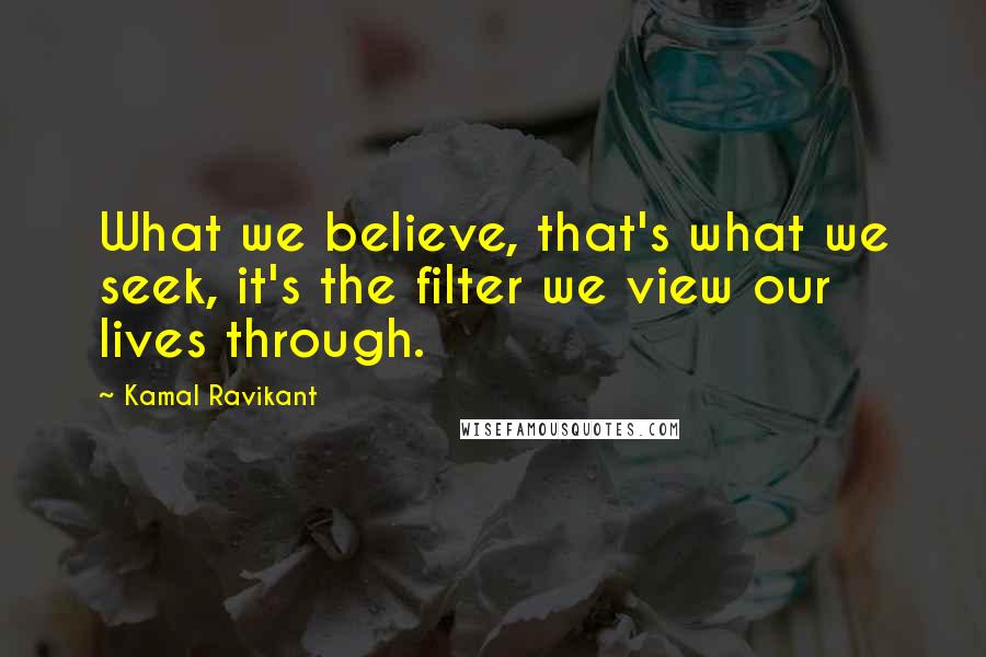 Kamal Ravikant Quotes: What we believe, that's what we seek, it's the filter we view our lives through.