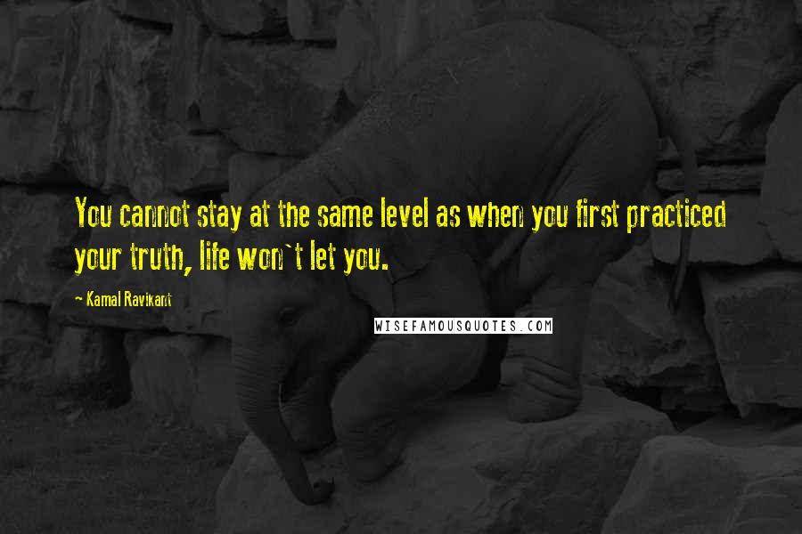 Kamal Ravikant Quotes: You cannot stay at the same level as when you first practiced your truth, life won't let you.