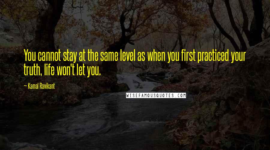 Kamal Ravikant Quotes: You cannot stay at the same level as when you first practiced your truth, life won't let you.