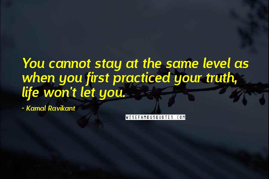 Kamal Ravikant Quotes: You cannot stay at the same level as when you first practiced your truth, life won't let you.