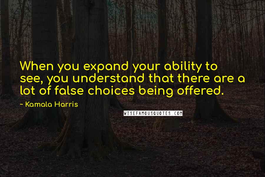 Kamala Harris Quotes: When you expand your ability to see, you understand that there are a lot of false choices being offered.