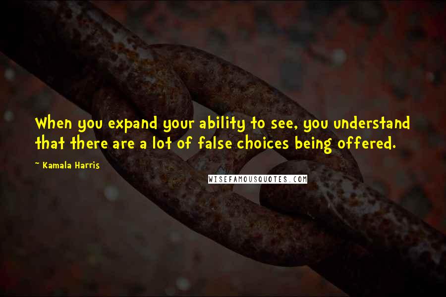 Kamala Harris Quotes: When you expand your ability to see, you understand that there are a lot of false choices being offered.