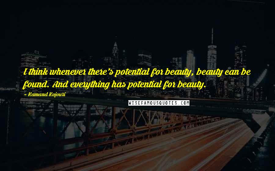 Kamand Kojouri Quotes: I think whenever there's potential for beauty, beauty can be found. And everything has potential for beauty.