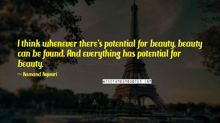 Kamand Kojouri Quotes: I think whenever there's potential for beauty, beauty can be found. And everything has potential for beauty.