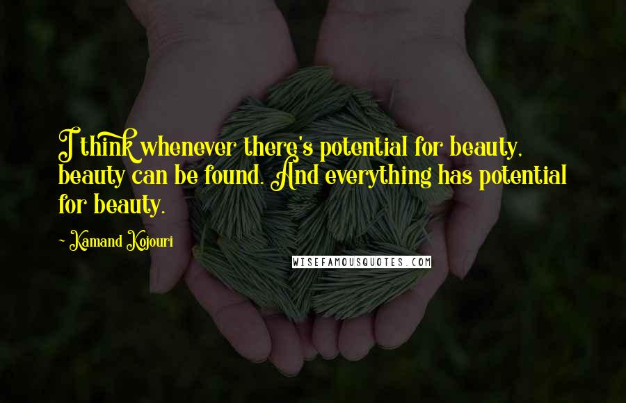 Kamand Kojouri Quotes: I think whenever there's potential for beauty, beauty can be found. And everything has potential for beauty.