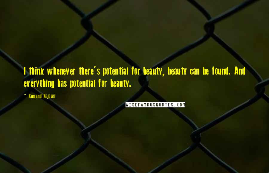 Kamand Kojouri Quotes: I think whenever there's potential for beauty, beauty can be found. And everything has potential for beauty.