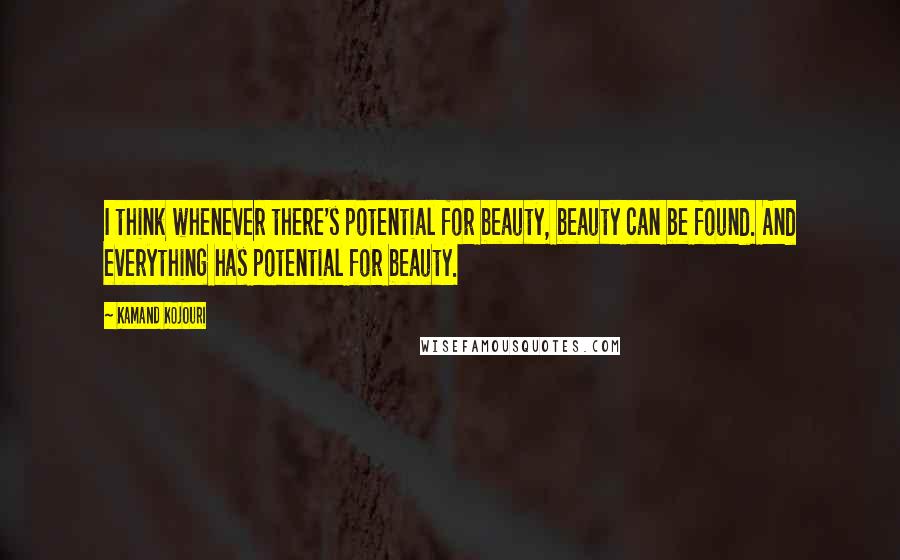 Kamand Kojouri Quotes: I think whenever there's potential for beauty, beauty can be found. And everything has potential for beauty.