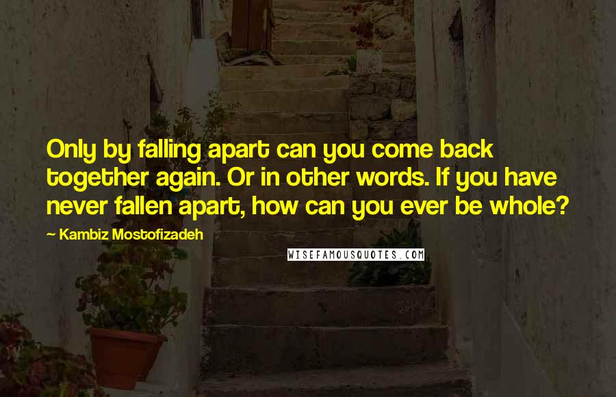 Kambiz Mostofizadeh Quotes: Only by falling apart can you come back together again. Or in other words. If you have never fallen apart, how can you ever be whole?