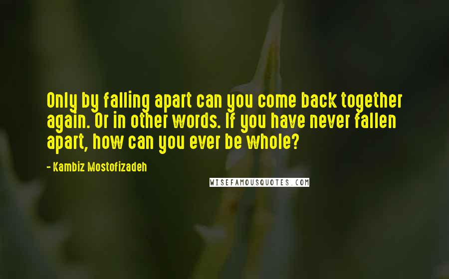 Kambiz Mostofizadeh Quotes: Only by falling apart can you come back together again. Or in other words. If you have never fallen apart, how can you ever be whole?