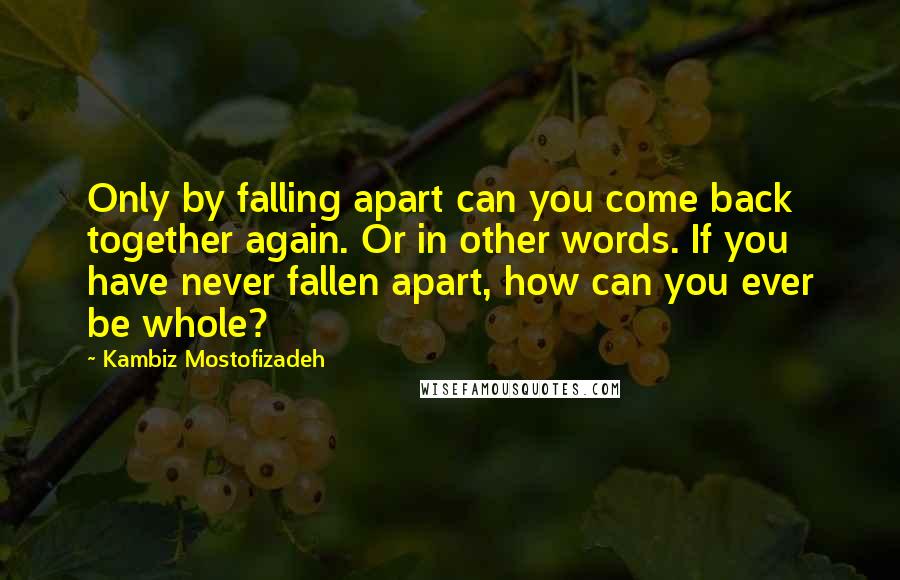 Kambiz Mostofizadeh Quotes: Only by falling apart can you come back together again. Or in other words. If you have never fallen apart, how can you ever be whole?