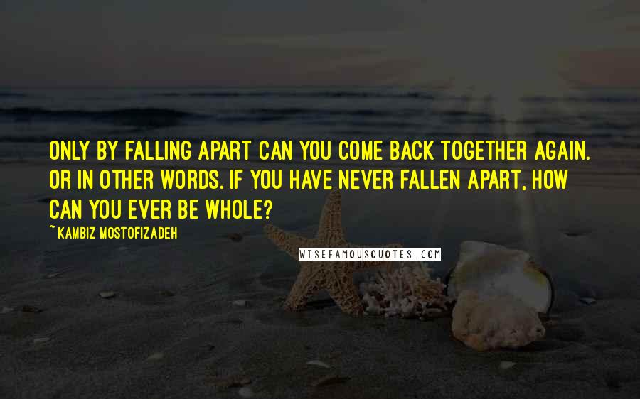 Kambiz Mostofizadeh Quotes: Only by falling apart can you come back together again. Or in other words. If you have never fallen apart, how can you ever be whole?