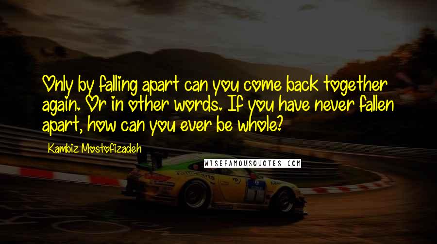 Kambiz Mostofizadeh Quotes: Only by falling apart can you come back together again. Or in other words. If you have never fallen apart, how can you ever be whole?