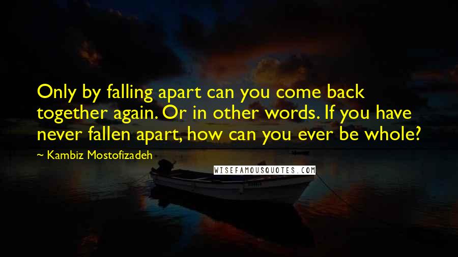 Kambiz Mostofizadeh Quotes: Only by falling apart can you come back together again. Or in other words. If you have never fallen apart, how can you ever be whole?