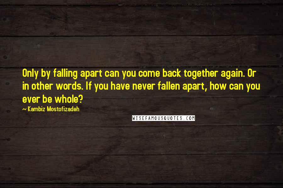 Kambiz Mostofizadeh Quotes: Only by falling apart can you come back together again. Or in other words. If you have never fallen apart, how can you ever be whole?