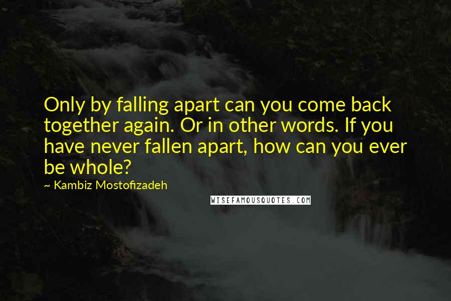 Kambiz Mostofizadeh Quotes: Only by falling apart can you come back together again. Or in other words. If you have never fallen apart, how can you ever be whole?