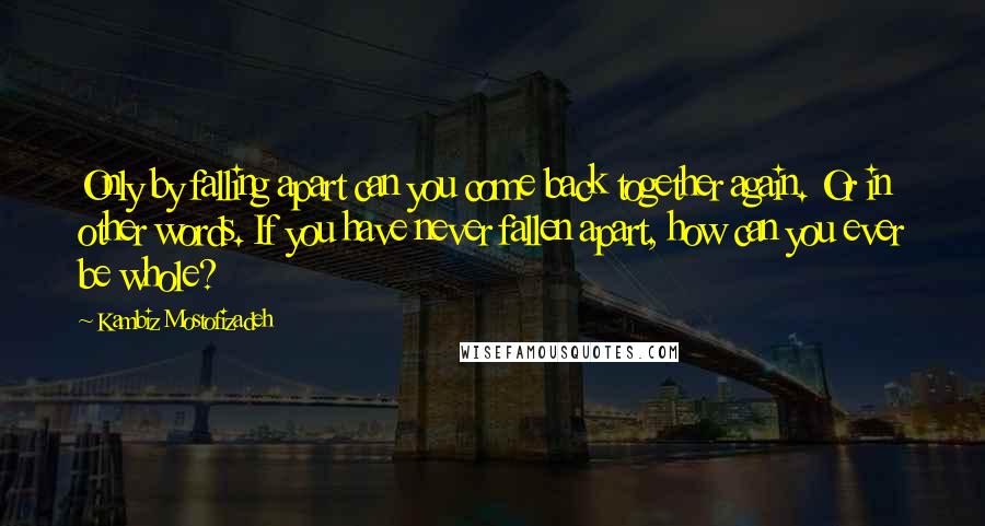 Kambiz Mostofizadeh Quotes: Only by falling apart can you come back together again. Or in other words. If you have never fallen apart, how can you ever be whole?