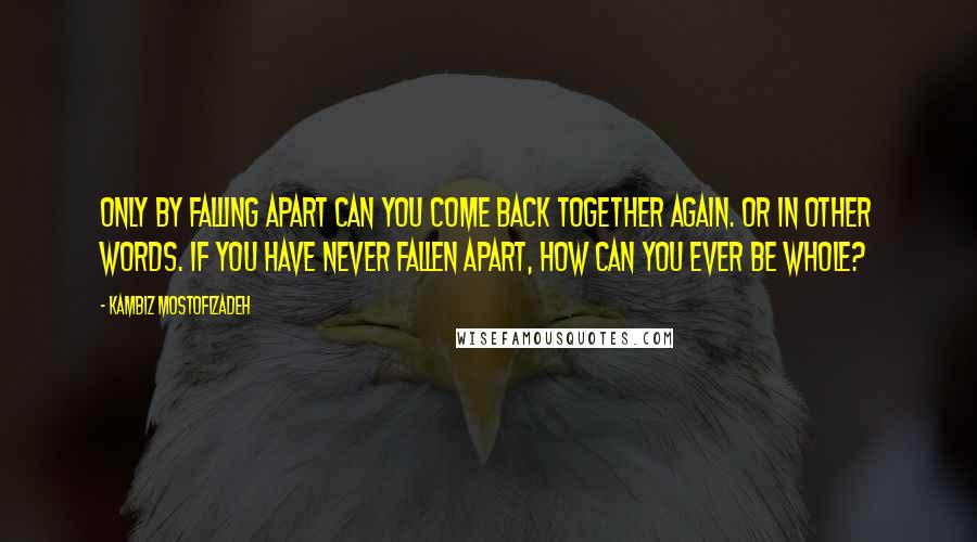 Kambiz Mostofizadeh Quotes: Only by falling apart can you come back together again. Or in other words. If you have never fallen apart, how can you ever be whole?