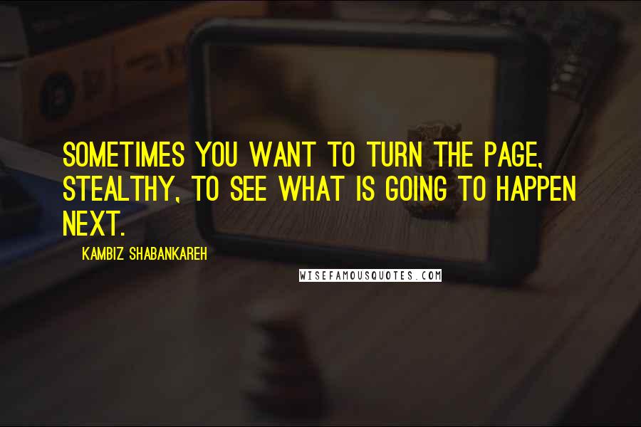 Kambiz Shabankareh Quotes: Sometimes you want to turn the page, stealthy, to see what is going to happen next.