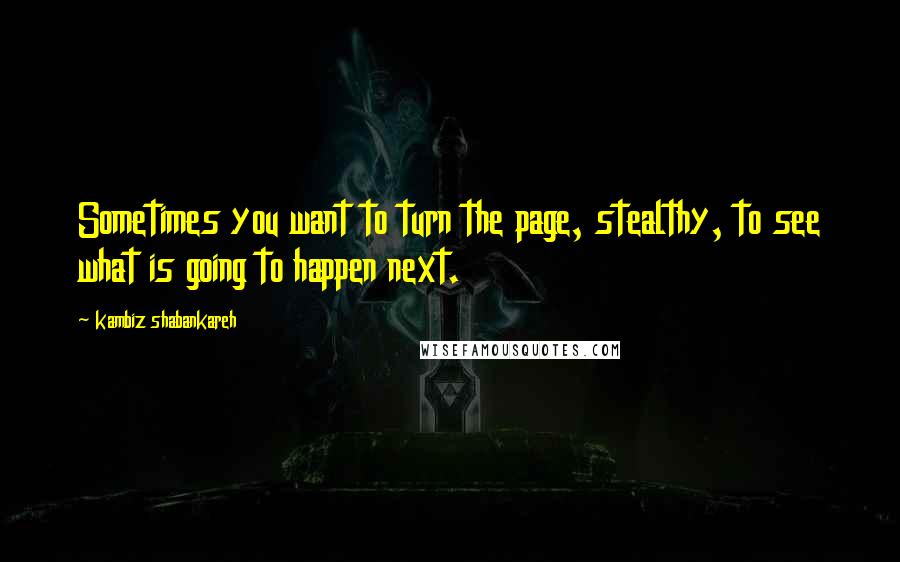 Kambiz Shabankareh Quotes: Sometimes you want to turn the page, stealthy, to see what is going to happen next.