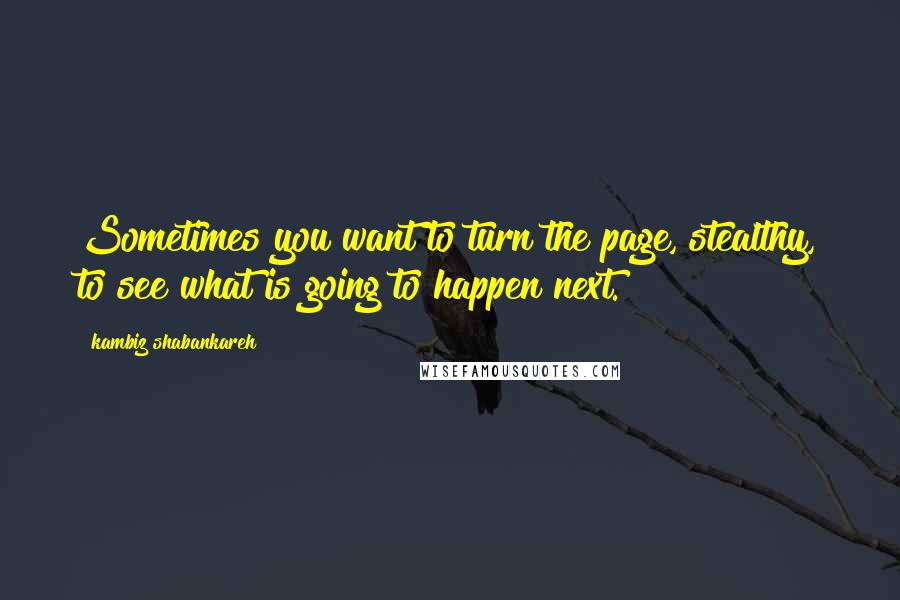 Kambiz Shabankareh Quotes: Sometimes you want to turn the page, stealthy, to see what is going to happen next.