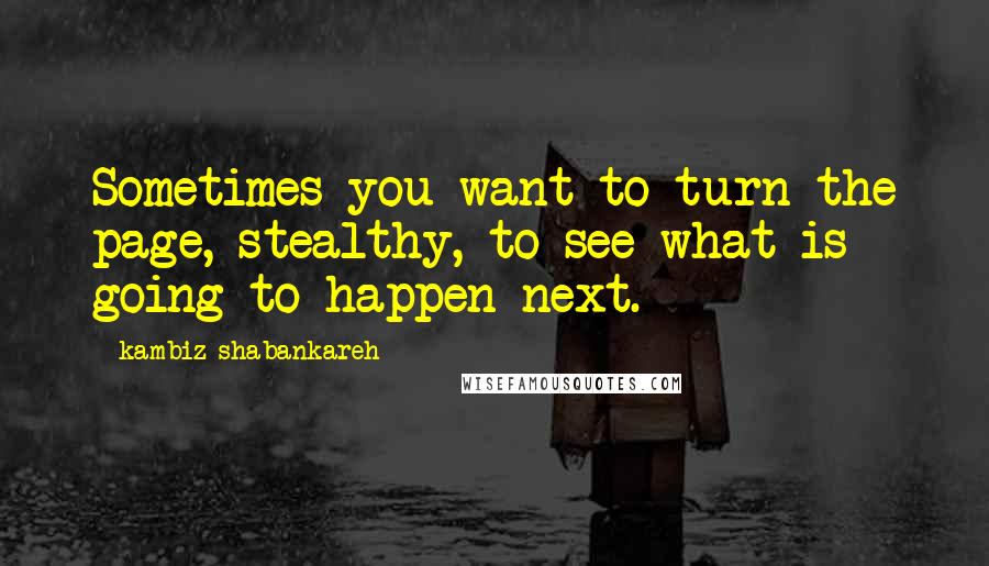 Kambiz Shabankareh Quotes: Sometimes you want to turn the page, stealthy, to see what is going to happen next.