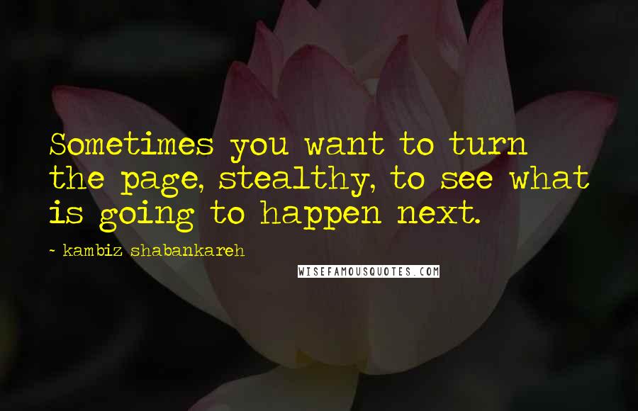 Kambiz Shabankareh Quotes: Sometimes you want to turn the page, stealthy, to see what is going to happen next.