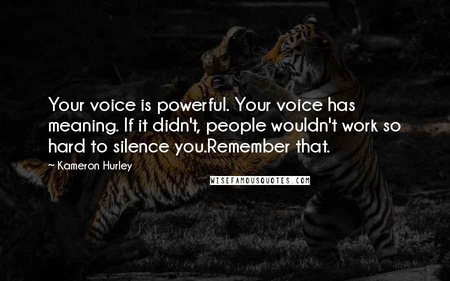 Kameron Hurley Quotes: Your voice is powerful. Your voice has meaning. If it didn't, people wouldn't work so hard to silence you.Remember that.