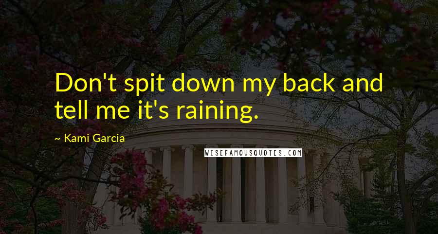 Kami Garcia Quotes: Don't spit down my back and tell me it's raining.