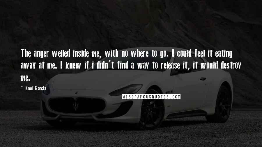 Kami Garcia Quotes: The anger welled inside me, with no where to go. I could feel it eating away at me. I knew if i didn't find a way to release it, it would destroy me.