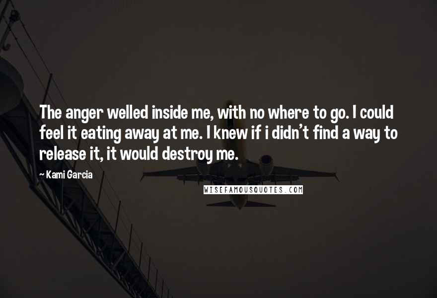 Kami Garcia Quotes: The anger welled inside me, with no where to go. I could feel it eating away at me. I knew if i didn't find a way to release it, it would destroy me.