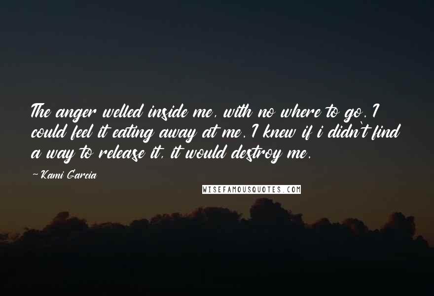 Kami Garcia Quotes: The anger welled inside me, with no where to go. I could feel it eating away at me. I knew if i didn't find a way to release it, it would destroy me.