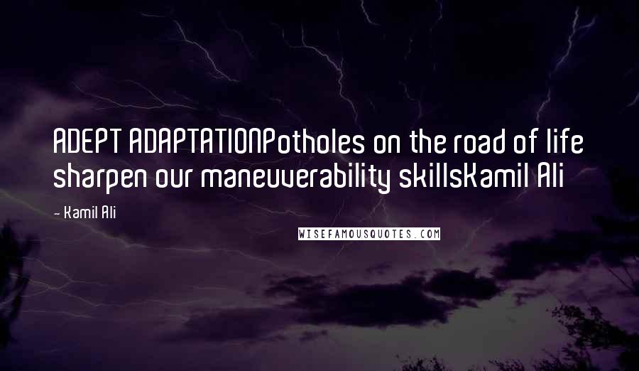 Kamil Ali Quotes: ADEPT ADAPTATIONPotholes on the road of life sharpen our maneuverability skillsKamil Ali