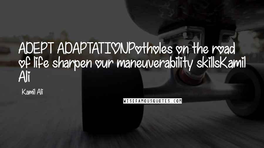 Kamil Ali Quotes: ADEPT ADAPTATIONPotholes on the road of life sharpen our maneuverability skillsKamil Ali