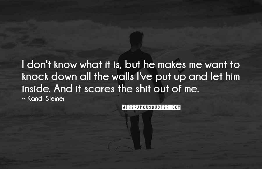 Kandi Steiner Quotes: I don't know what it is, but he makes me want to knock down all the walls I've put up and let him inside. And it scares the shit out of me.