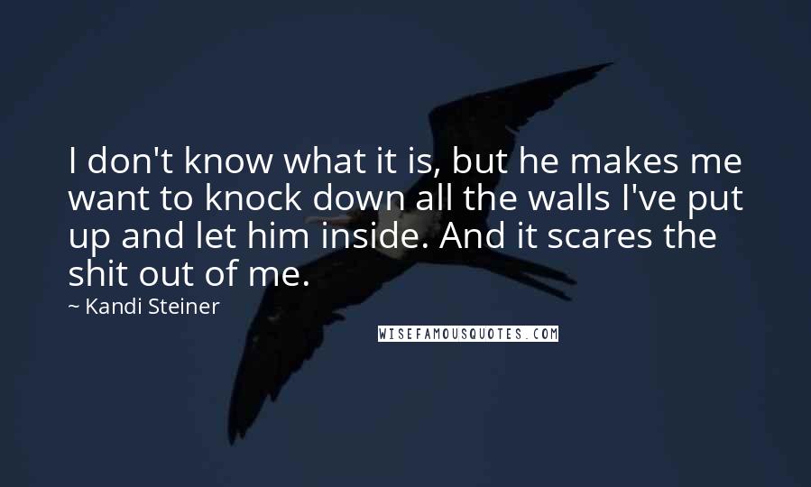 Kandi Steiner Quotes: I don't know what it is, but he makes me want to knock down all the walls I've put up and let him inside. And it scares the shit out of me.