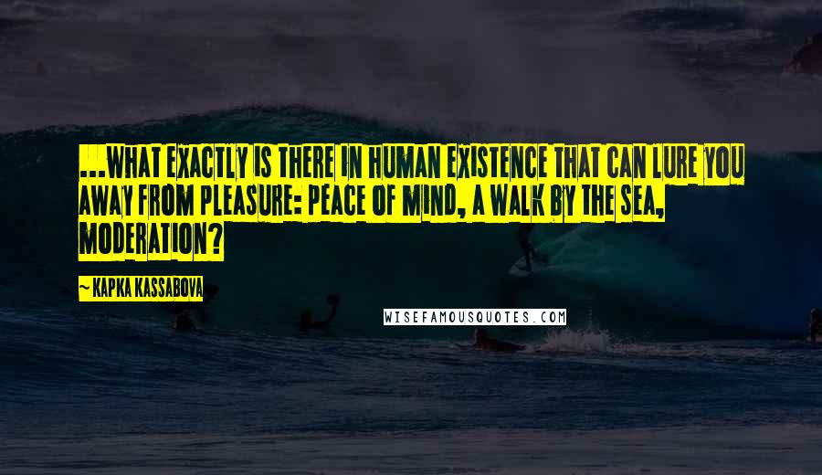 Kapka Kassabova Quotes: ...what exactly is there in human existence that can lure you away from pleasure: peace of mind, a walk by the sea, moderation?