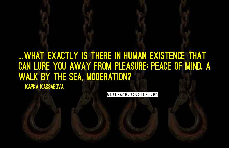 Kapka Kassabova Quotes: ...what exactly is there in human existence that can lure you away from pleasure: peace of mind, a walk by the sea, moderation?