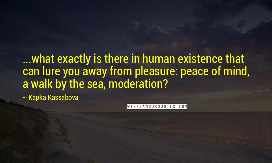 Kapka Kassabova Quotes: ...what exactly is there in human existence that can lure you away from pleasure: peace of mind, a walk by the sea, moderation?